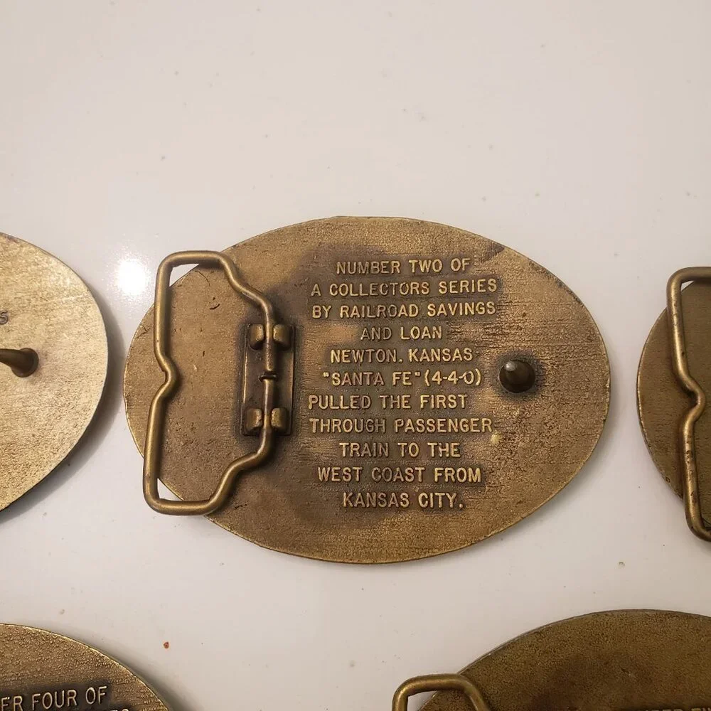 Railroad Savings and Loan Belt Buckle Complete Set 7 Newton Kansas Santa Fe‎